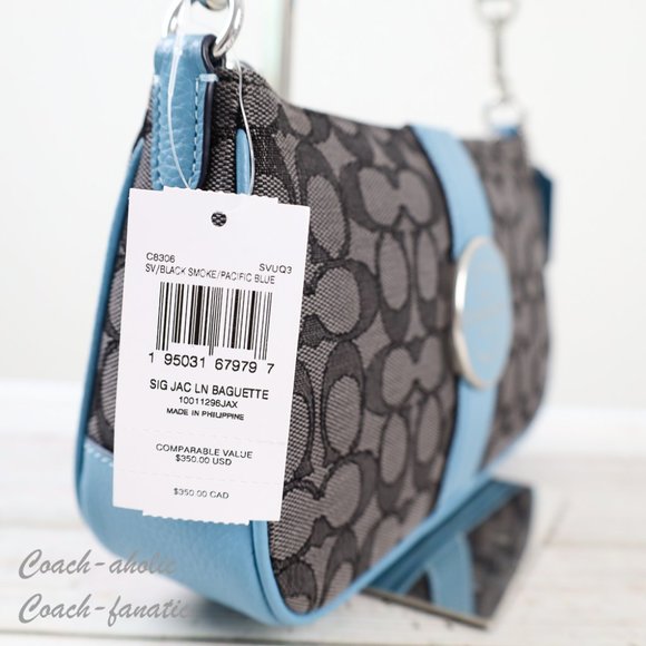 NWT Coach C8306 Lonnie Baguette Crossbody In Signature Jacquard in Pacific Blue - Picture 6 of 12